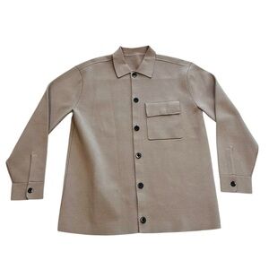 THEORY***Tight Knit Tan Button-Up Overaized Shirt Sweater Jacket***Med. $685
